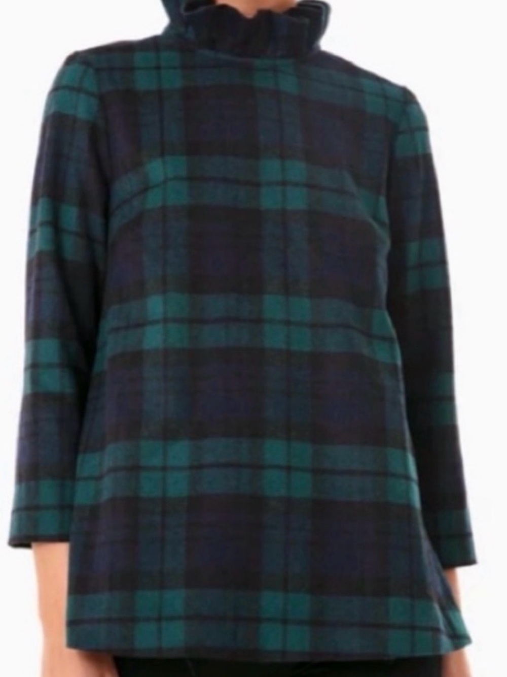 Tuckernuck Blackwatch Plaid Faye Blouse size M Top Ruffle Collar Career Wool